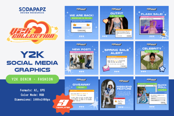 Download Y2K Social Media Graphics - Y2K Denim - Social media graphics Collection
